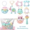 Enbaoxin Baby Kaubare Beißring Rasseln Set Spielzeug Handgriff Ball Verpackt Handrasseln