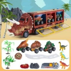 Enbaoxin Dino Container Lagerung Auto Modell Beleuchtung Musik Dinosaurier Transport Spielzeug Für Kinder