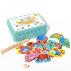 Enbaoxin Hölzerne Eisenkiste Magnetisches Angelspielzeug Multifunktional Holz Magnetischen Angeln Spiel Spielzeug Set Eisen Box