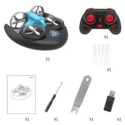 Enbaoxin 3 In 1 Spielzeug Ein Knopf Tumbler Mini-Flugzeug Spielzeug Ferngesteuertes Land Wasser Und Luft Quadcopter Hovercraft